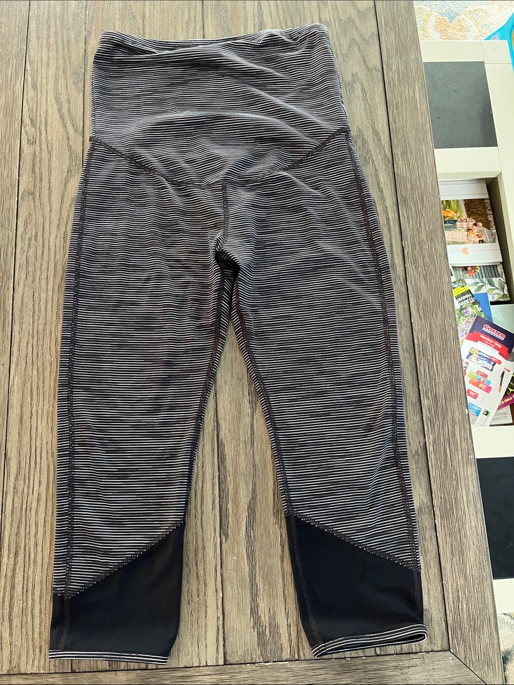 Striped High-Waist Capri Maternity Leggings - Black/White